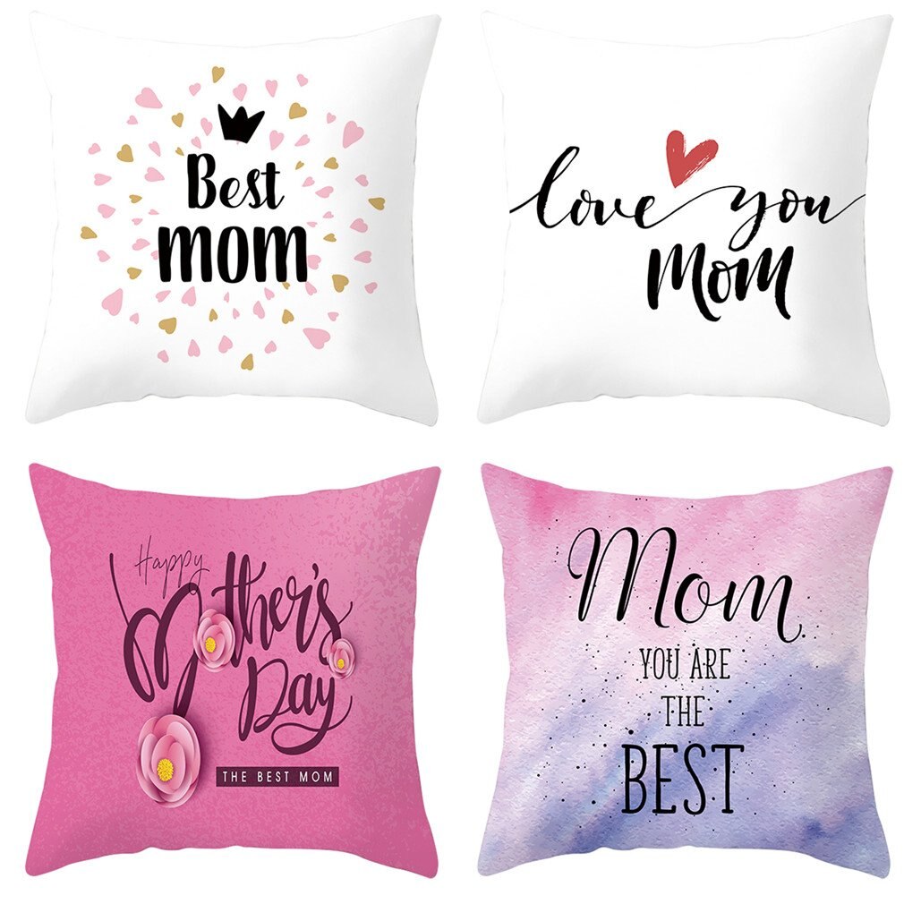 4 Stuks 45Cm * 45Cm Gelukkige Moederdag I Love Mom Linnen/Katoen Sierkussen Covers couch Kussenhoes Home Decor Kussensloop