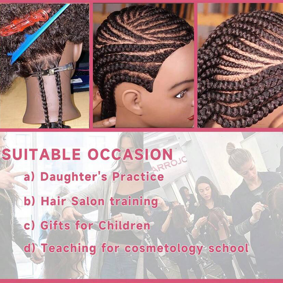 Hair Mannequin Head With Table Clamp Stand Yaki Hair Cosmetology Doll Head For Hairdresser Practice Braiding Training