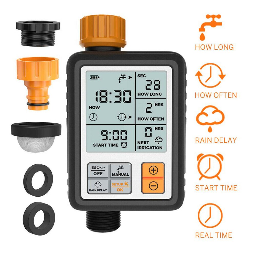 Automatic Watering Timer Garden Watering Timer Irrigation Water Timer Digital IPX5 for Garden Lawn Hose 3 Inch Large Screen