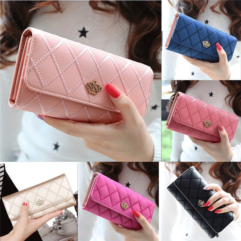 Mode Lederen Avond Clutch Portemonnee Button Purse Lady Lange Kaarthouder Telefoon Bag Case Purse vrouwen Handtas Blauw rood