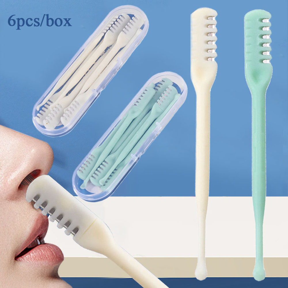 6pcs Double-ended Neus Mes Handleiding Neus Tondeuse Draagbare Oor Scoop Haar Schraper Scheren Neus Haar neus Trimmer Mannen
