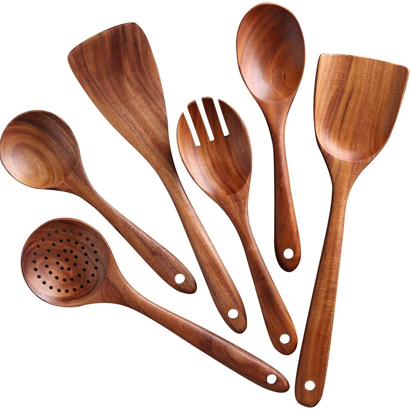 7 stk teak træ køkkenredskaber non-stick skeer og spatel køkkengrej til hjem og køkken
