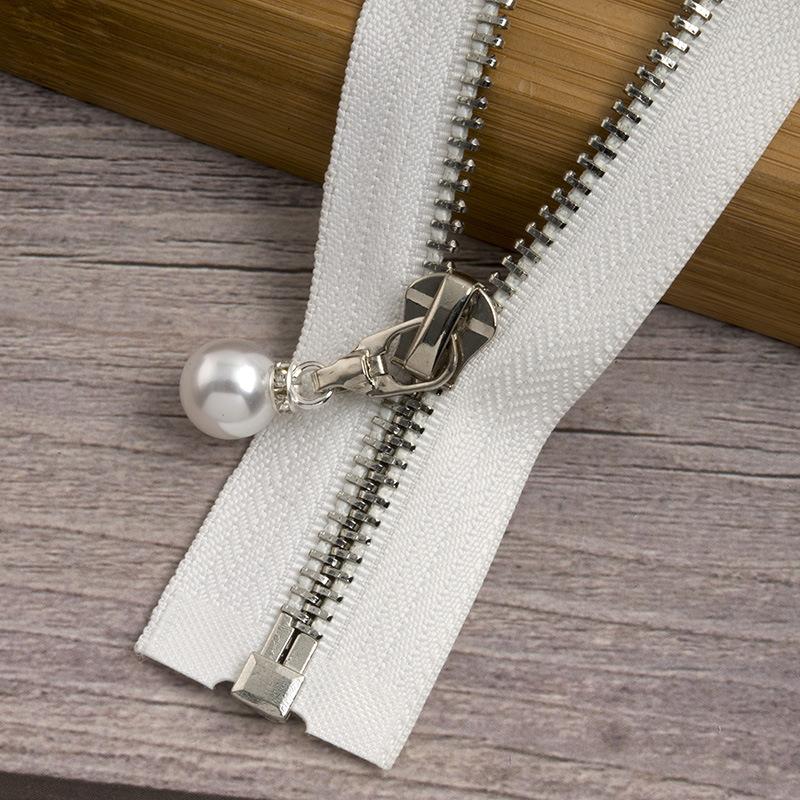 N. ° 5 cremallera de Metal con cremallera de cola abierta deslizante de perlas dentadas de cobre ropa de otoño invierno chaqueta falda de cuero tira de cremallera de doble cabeza: Opalescent silver