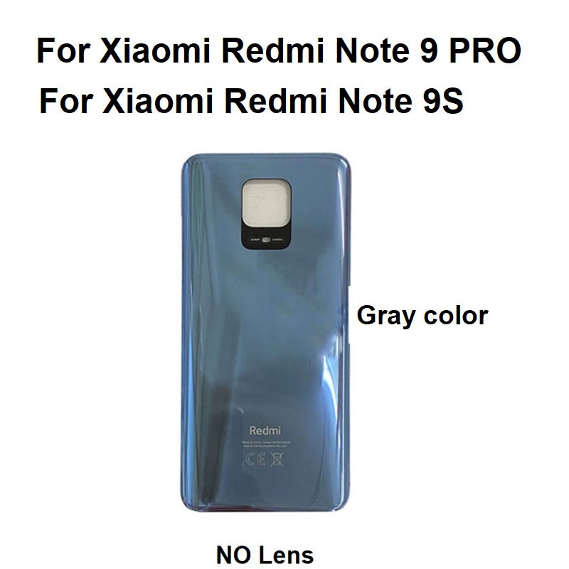 Per Xiaomi Redmi Note 9 PRO copribatteria posteriore alloggiamento posteriore pannello porta in vetro custodia in vetro per Xiaomi Redmi Note 9S sostituzione: NO lens Gray