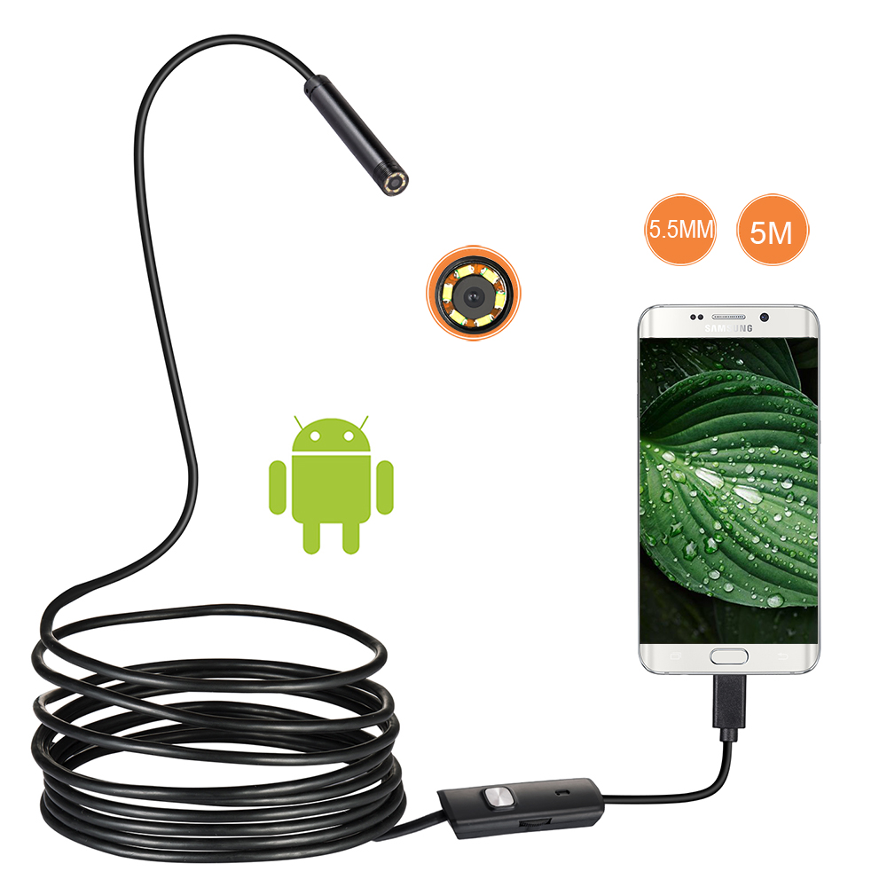 Mini 1M 2M 5M 5,5mm lente USB coche endoscopio 6 LED inspección Cámara endoscopio Android OTG/UVC teléfono boroscopio para PC Windows