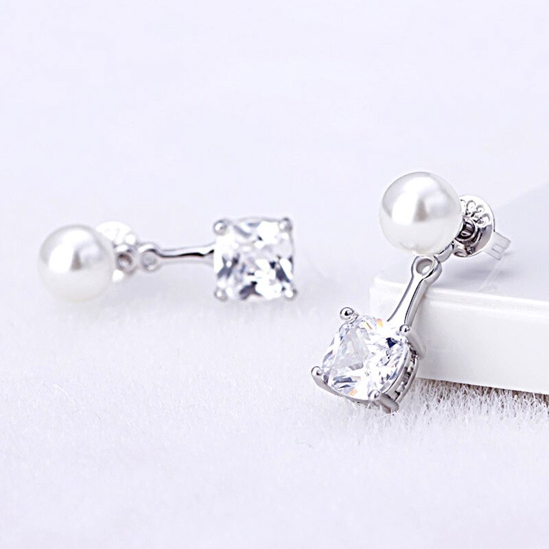 Brincos de prata esterlina 100%, brincos de moda com cristal de pérola, joias femininas anti-alergia, presente de natal para mulheres