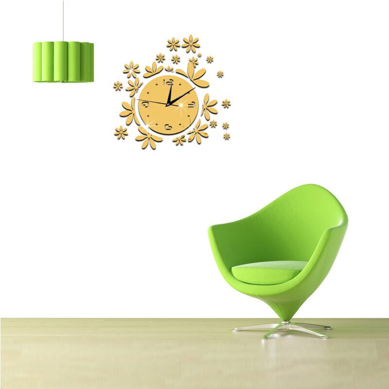 Personality flower acrylic mirror wall clock Children's room home home study bedroom living room wall decoration wall clock