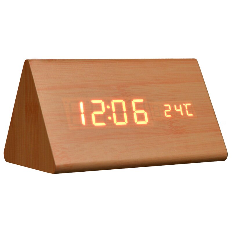 TIMESS USB Clocks LED Wooden Alarm Clock Watch Table Voice Control Digital Wood Electronic Desktop Table Decor Clock 2022