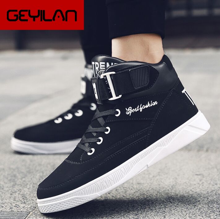Botas de los hombres de PU impermeable botas de cuero de los hombres de alta superior otoño blanco invierno calzado de encaje zapatos casuales zapatos de hombre de talla grande 39 - 44