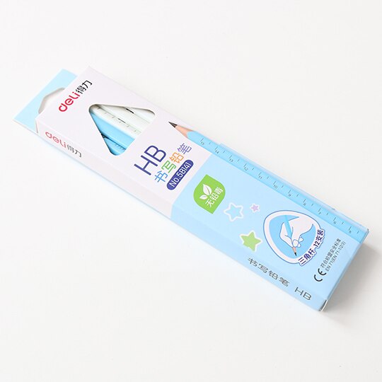 12 / pc effective stationery triangular bar exam HB 2B pencil primary non-toxic children's writing pen stationery: HB blue