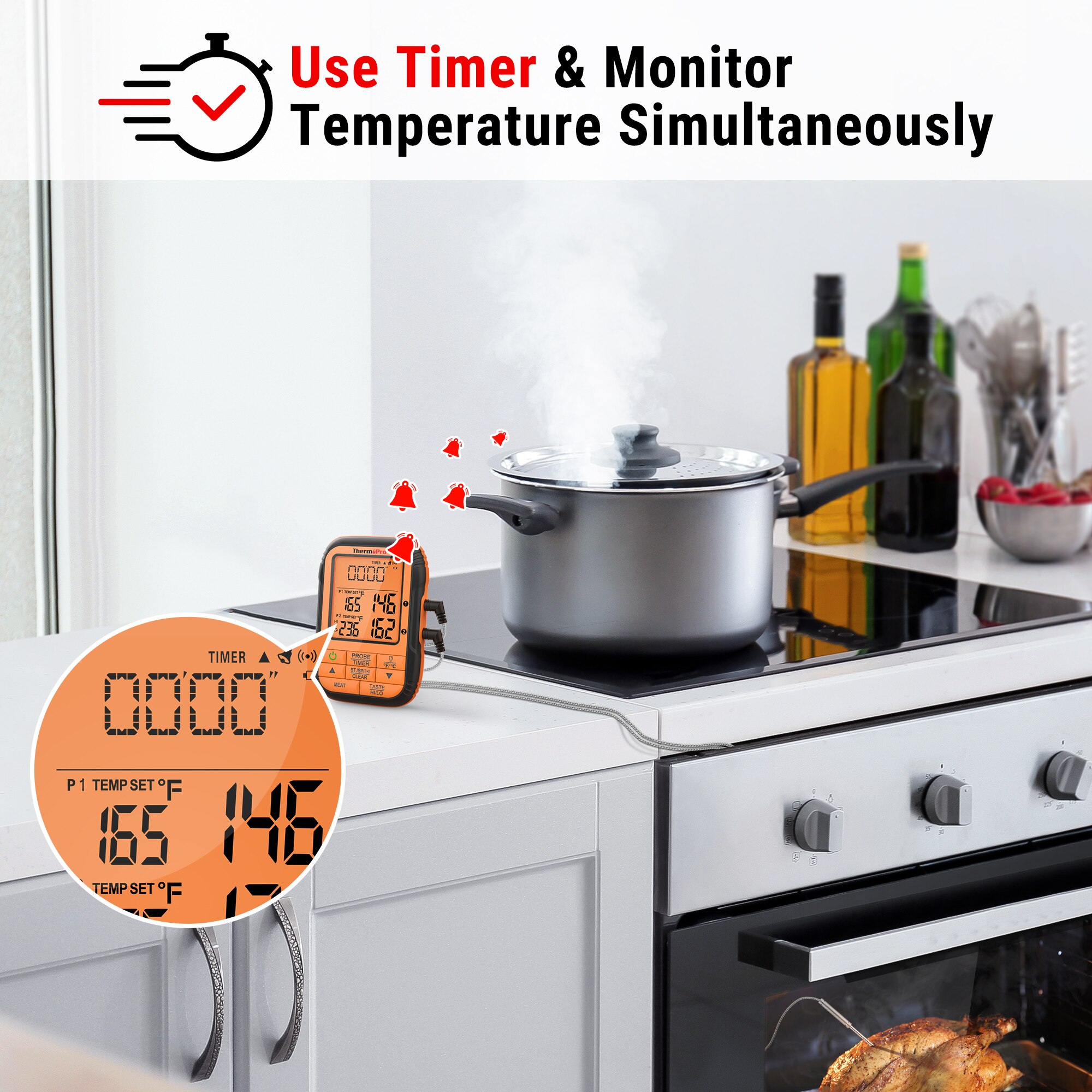 ThermoPro TP28B 150M Wireless Digital Kitchen Thermometer 2 Meat Probe Barbecue Meat Thermometer For Oven Grill Timer Backlight