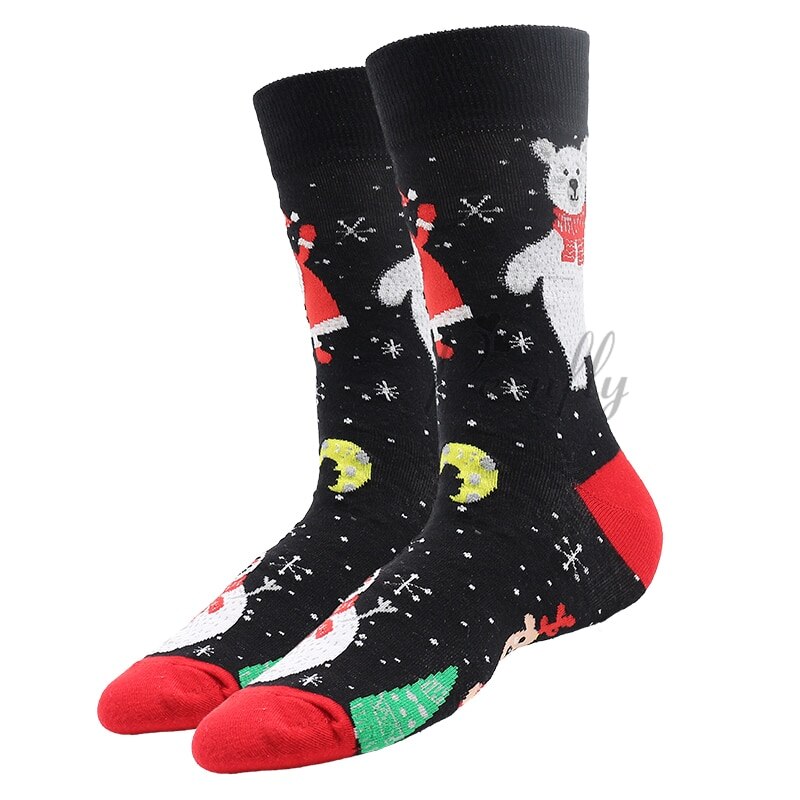 Árvore de natal neve elk presente algodão feliz homem meias novo 2020 outono inverno natal mulher meias engraçado ano novo papai noel