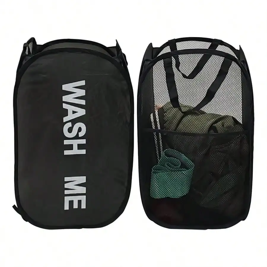 Paniers à linge pop-up en maille pliable et respirante, panier d'organisation de rangement nécessaire peu encombrant pour buanderie, articles de produits