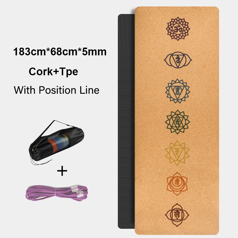 Almohadilla de corcho Natural de TPE para Yoga, esterilla antideslizante de doble capa para Pilates, gimnasio, deportes en casa, 183cm x 68cm x 5mm