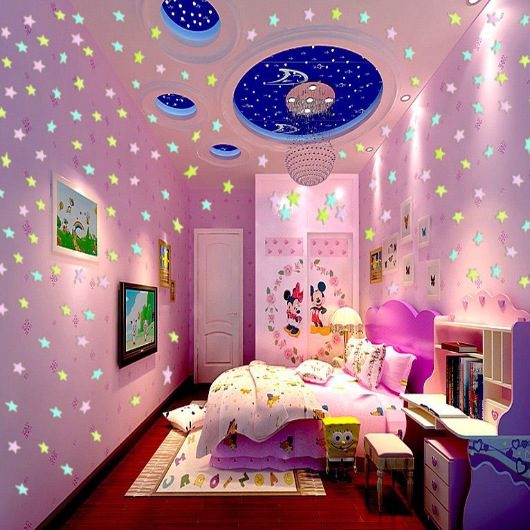 100 pcs/set DIY 3D Stars Moon Glow In The Dark Luminous Fluorescent Meteor Plastic Stickers Decals Toys for Baby Kids Bedroom