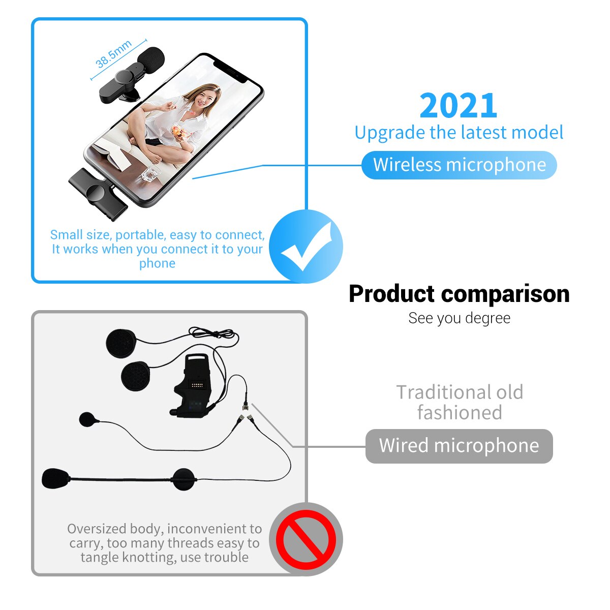 Aibevi Wireless Microphone 2.4GHz Mini Lavalier Mic Noise reduction Interview Mic for iOS for Type-C Smartphone Recording