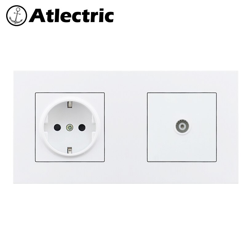 Atlectric RJ45 Socket EU Standard Plug Wall Socket Computer Data Port Socket Dual RJ45 With TV Outlet Plastic Panel