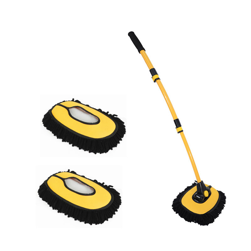 Cepillo de limpieza de ventanas de coche, cepillo de lavado de coches súper absorbente, fregona de limpieza telescópica con mango largo, escoba de chenilla, accesorios para automóviles: YELLOW