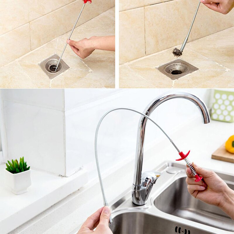 Herramienta de dragado de tubos de resorte de 60cm, recogedor Flexible, Cable de serpiente, ayuda para agarrar basura, drenaje, desatascador de pelo, fregadero, inodoro