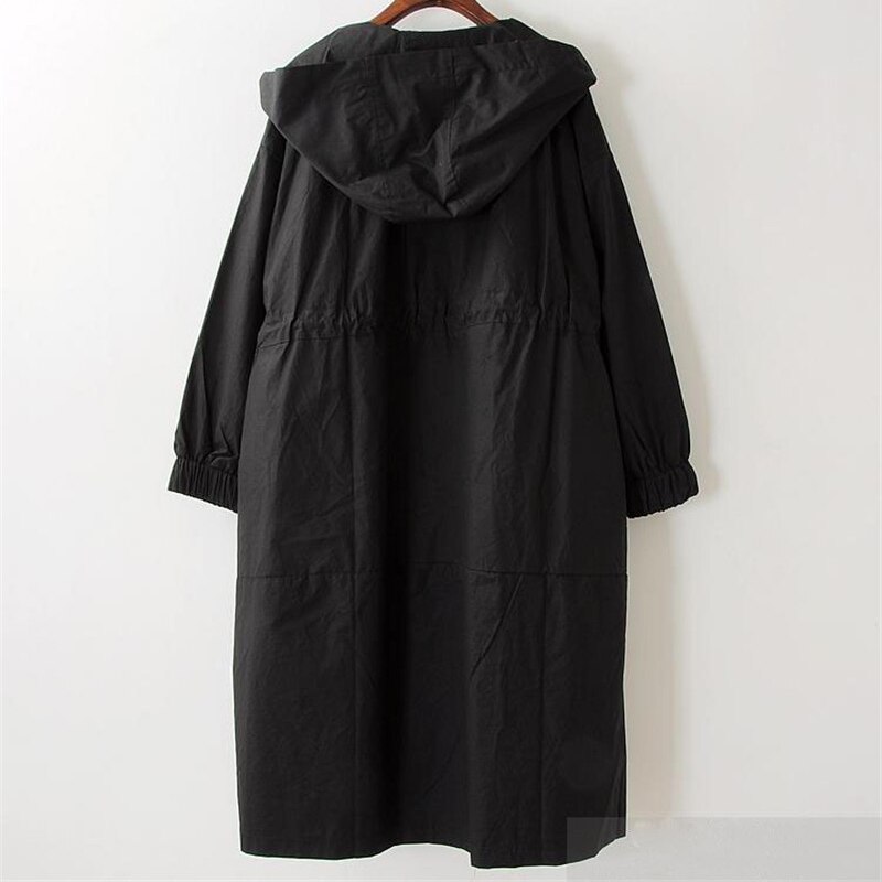 Gabardina larga con capucha para mujer, abrigo informal negro, talla grande 3XL, 4XL, R793, novedad de primavera y otoño de