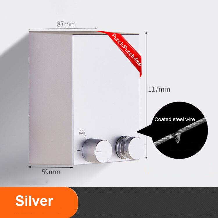 Retractable Clothesline Wall-mounted Indoor Outdoor Clothes Hanger Laundry Drying Line Balcony Invisible Telescopic Drying Lines: Silver