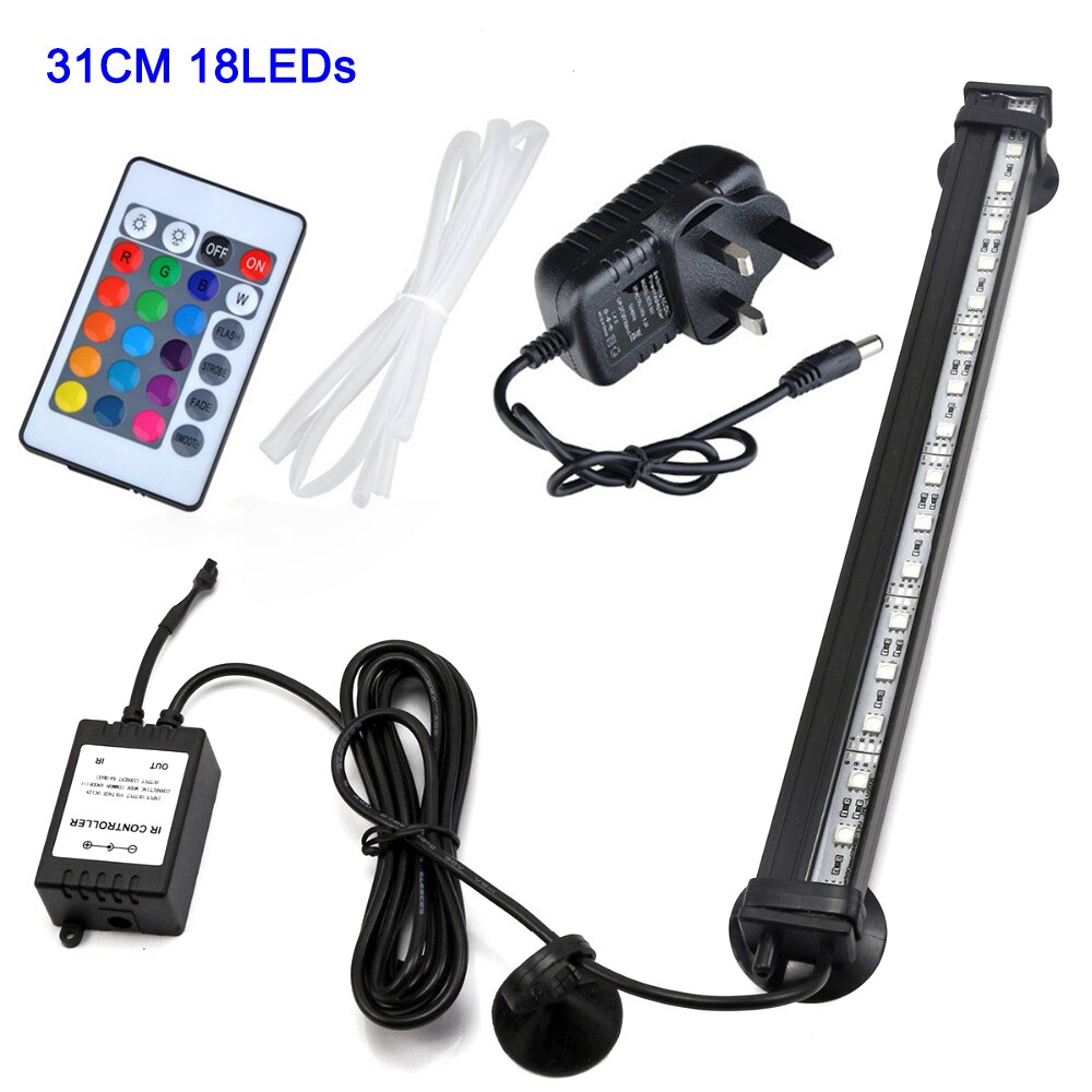 5050 Rgb Waterdichte Luchtbel Lamp Led Aquarium Aquarium Licht Dimbare Afstandsbediening Dompelpompen Licht Maken Vis Zuurstof: UK Plug 31cm
