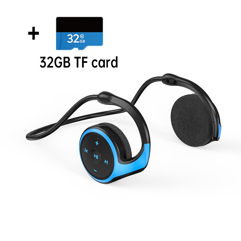 A23 Bluetooth headphones MP3 Player FM Radio 10H Bluetooth earphone comfortable bluetooth headset wireless headphones with mic: Blue with 32GB card