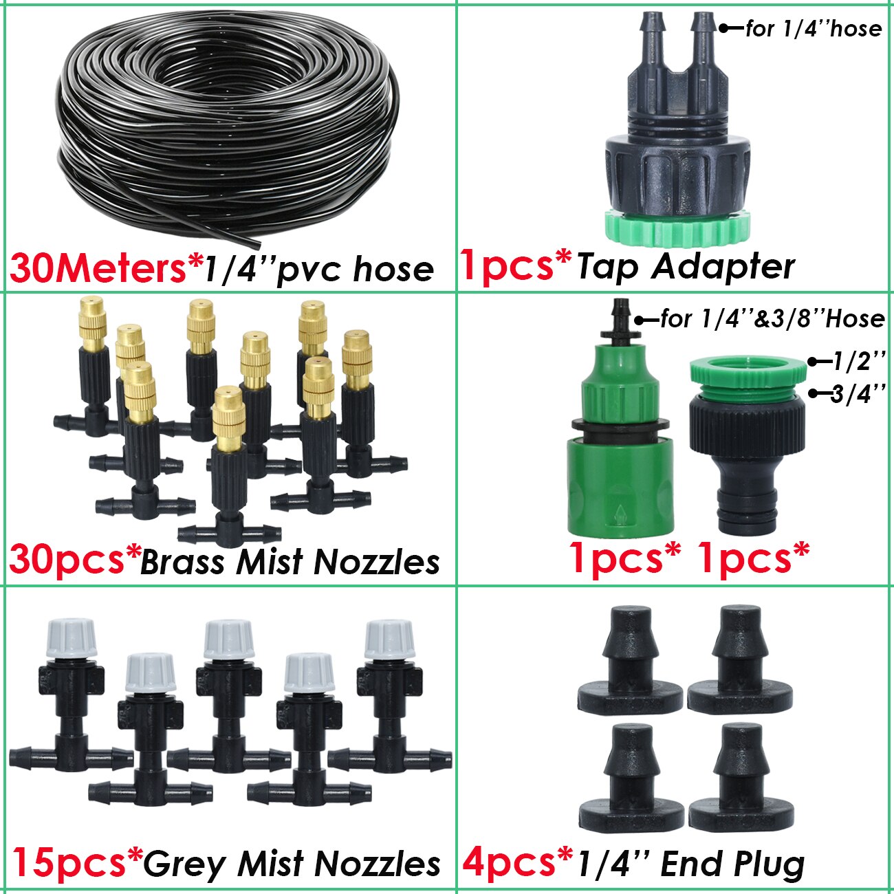 5M-30M 4/7mm Brass Tee Atomizer Nozzle Hose Garden Irrigation 1/4'' Outdoor Misting Cooling Watering System for Patio Greenhouse: SPL11-325-B-30M