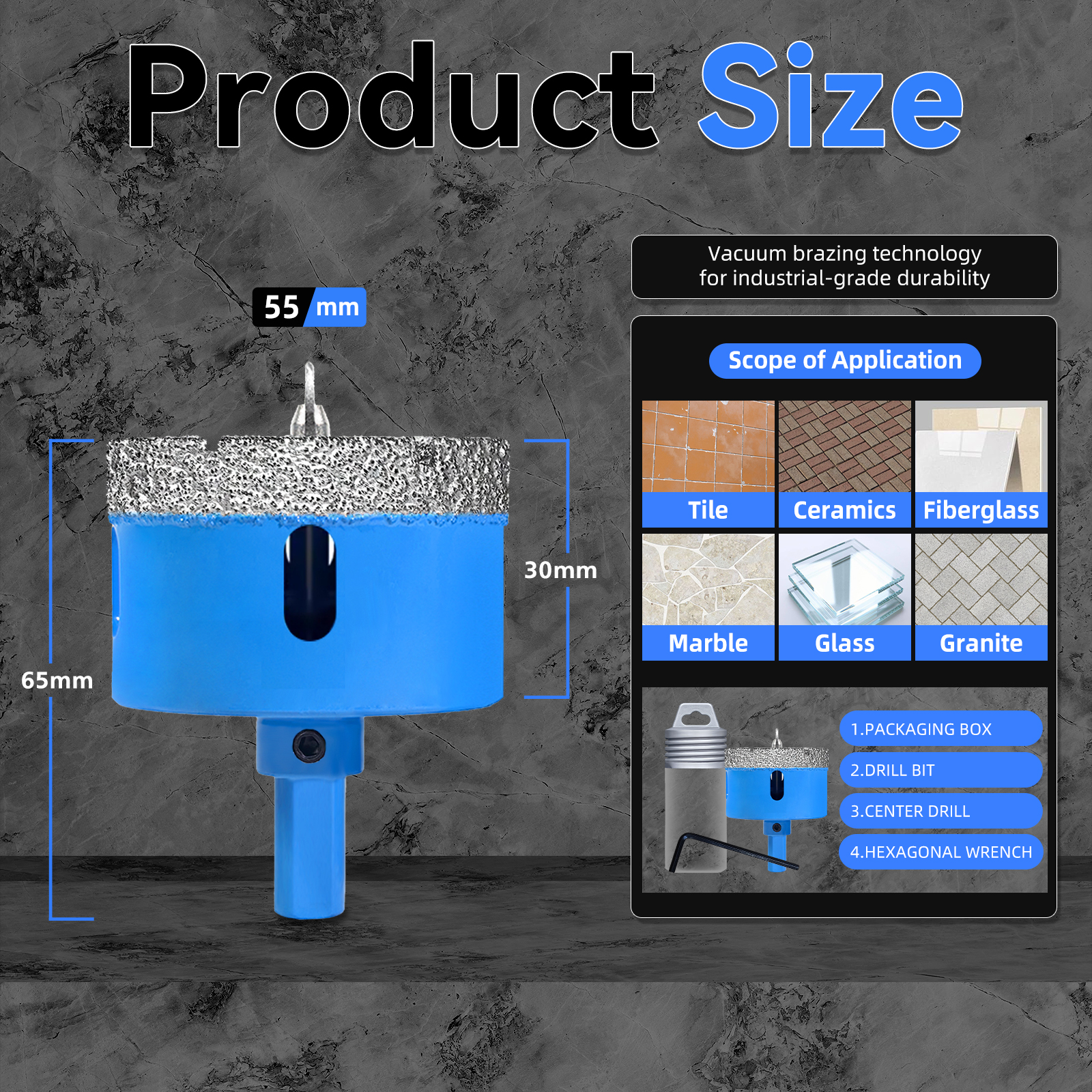 Juego de brocas de diamante de 18-68MM, sierra perforadora para azulejos de cerámica con taladro de posición para vidrio, mármol, granito, piedra, porcelana, 1 Uds.: Morado