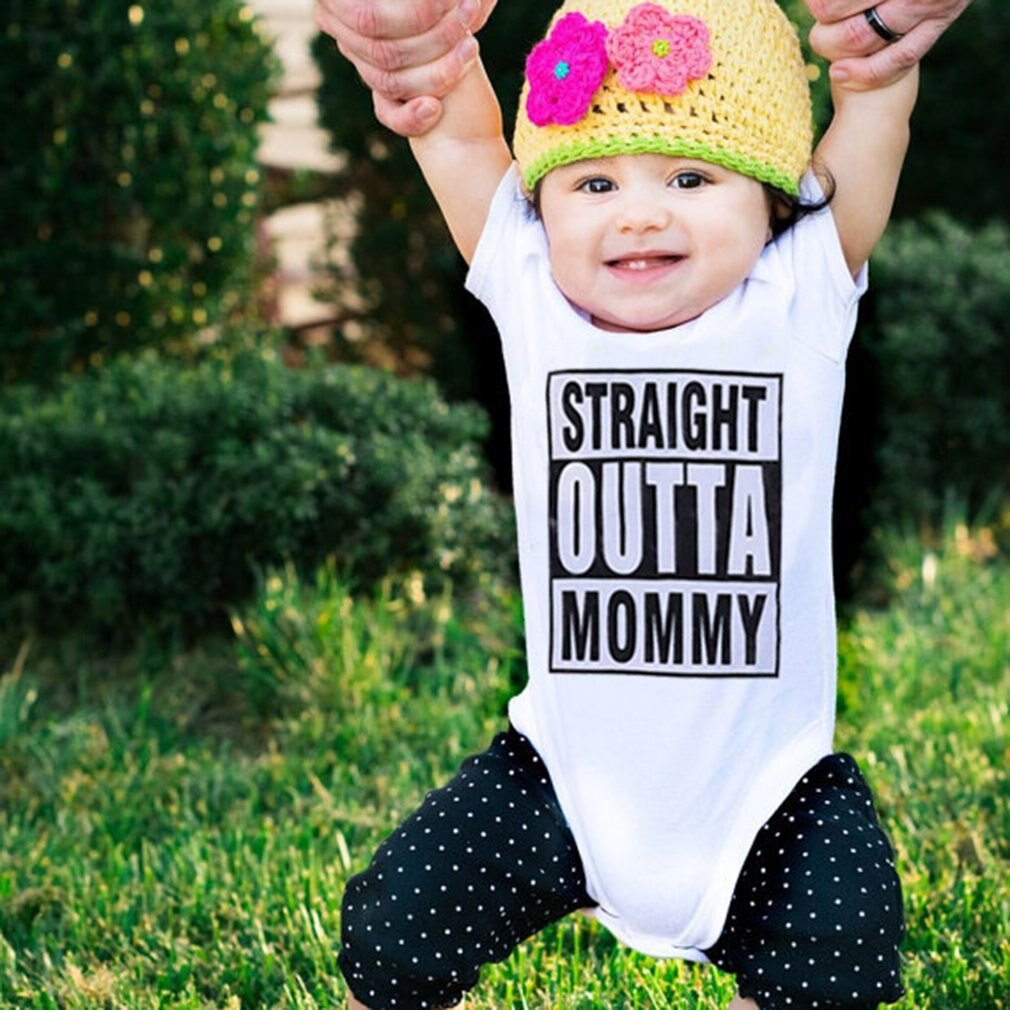 Sommer Baumwolle Baby Jungen Mädchen Kurzarm Strampler GERADE OUTTA MAMA Gedruckt Body Oansatz Infant Overall Kleidung