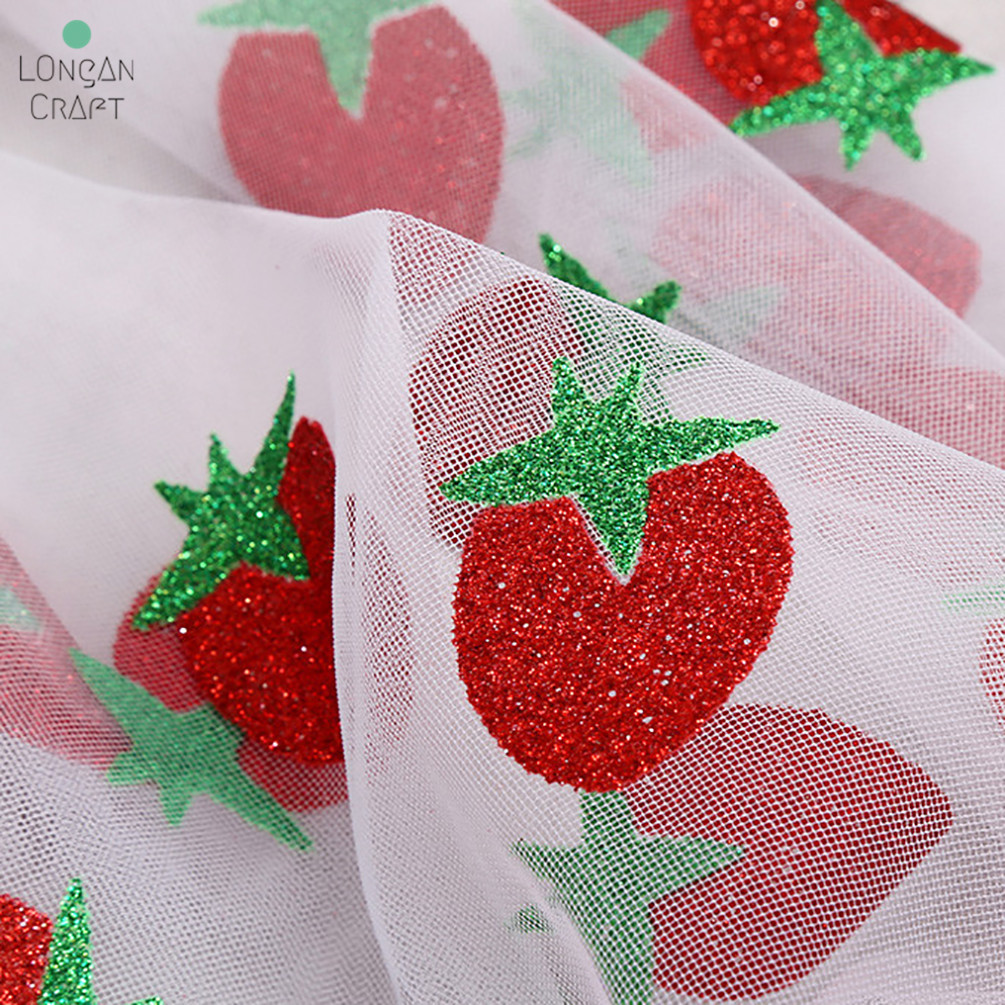 Modieuze Aardbei Tule Stof Gedrukt Mesh Stof Bruiloft Stof Voor Naaien Jurk Meisje Tule Rok 50cmX160cm