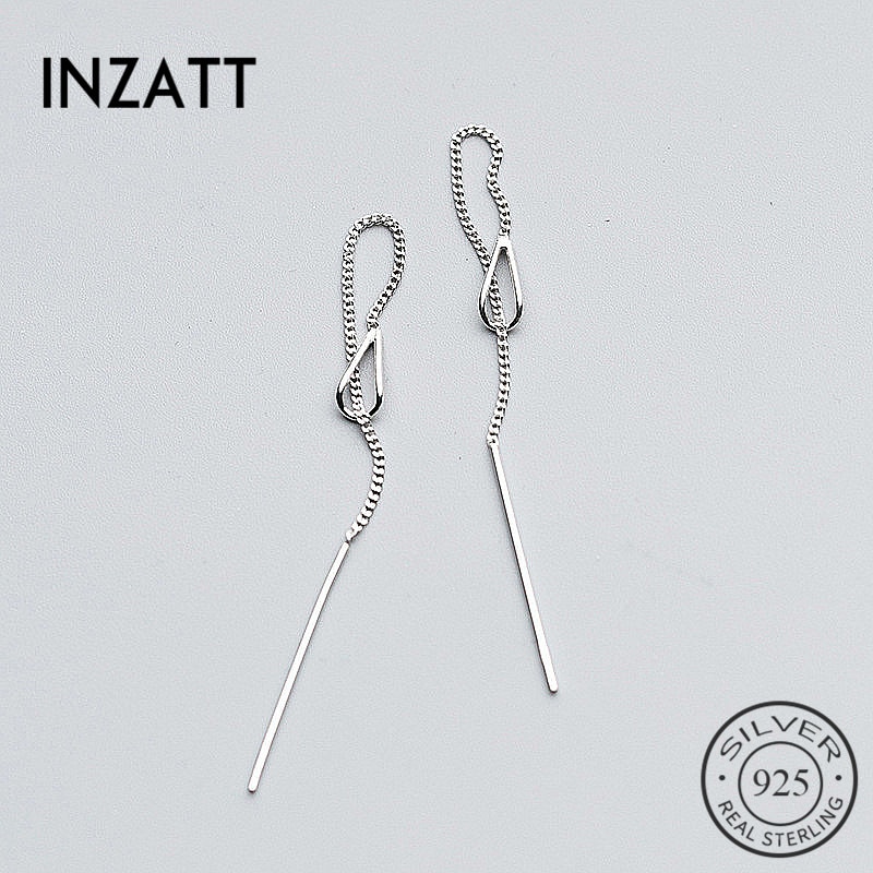 INZATT 925 en argent Sterling 6.3cm longue chaîne gland goutte autocollant barre pendaison boucles d'oreilles pour les femmes bijoux de de mariage