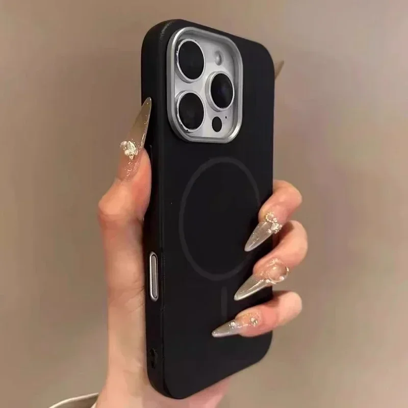 Luxury Magsafe Wireless Charging Leather textur Phone Cases For iPhone 13 12 14 15 16 Pro Max Plus Magnetic Bumper Cases Cover: Beige / For iPhone 15 Plus