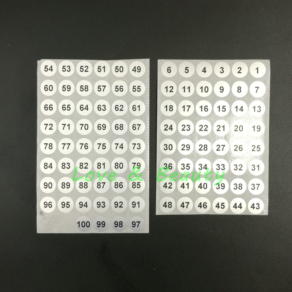 400 Serial number 1 to 100 Label Stickers 10mm Silver Round Waterpproof