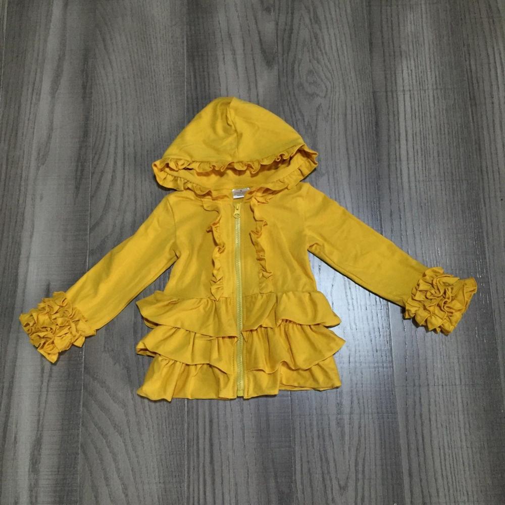 Baby flicka toppkläder flickor höst / vinter huvtröja solid röd / gul kappa med volang barn barn fashionabla kläder