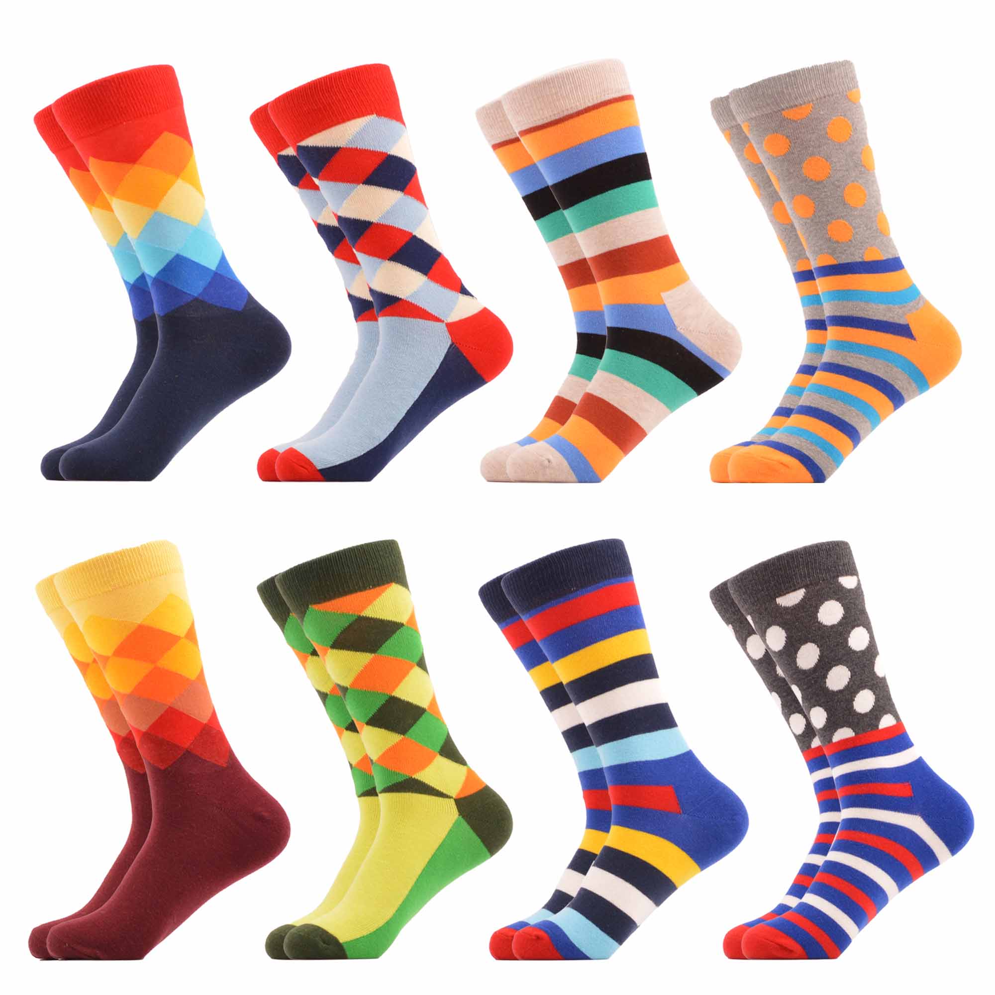 SANZETTI-chaussettes pour hommes, style Hip Hop, en coton peigné, haute couleur, nouveauté, Skateboard, motif géométrique, motif Harajuku,: 05867 (8 pairs)