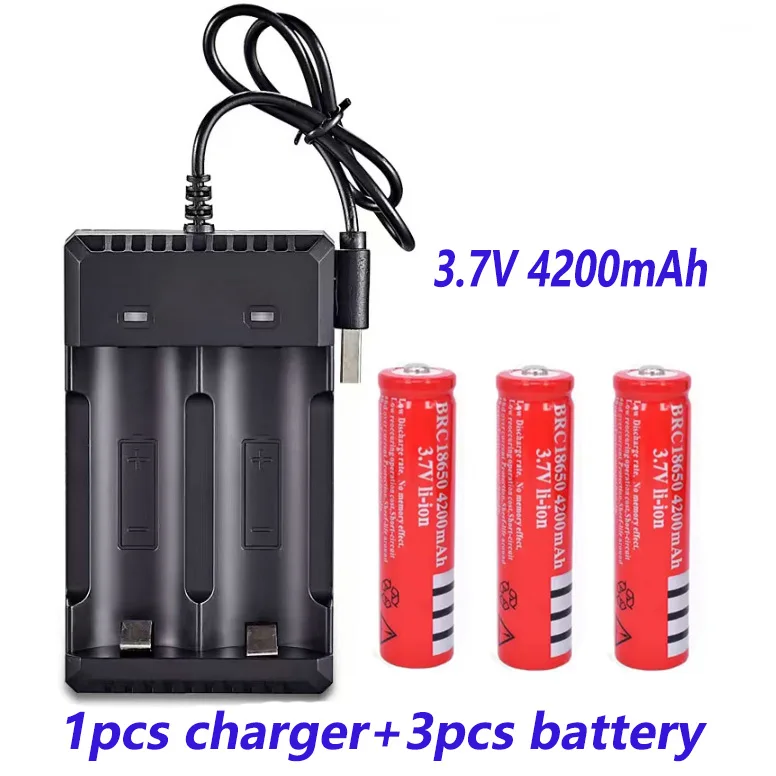 100% original 18650 Rechargable Battery 18650 3.7 V Battery for LED Lantern torch+USB Charger: Yellow
