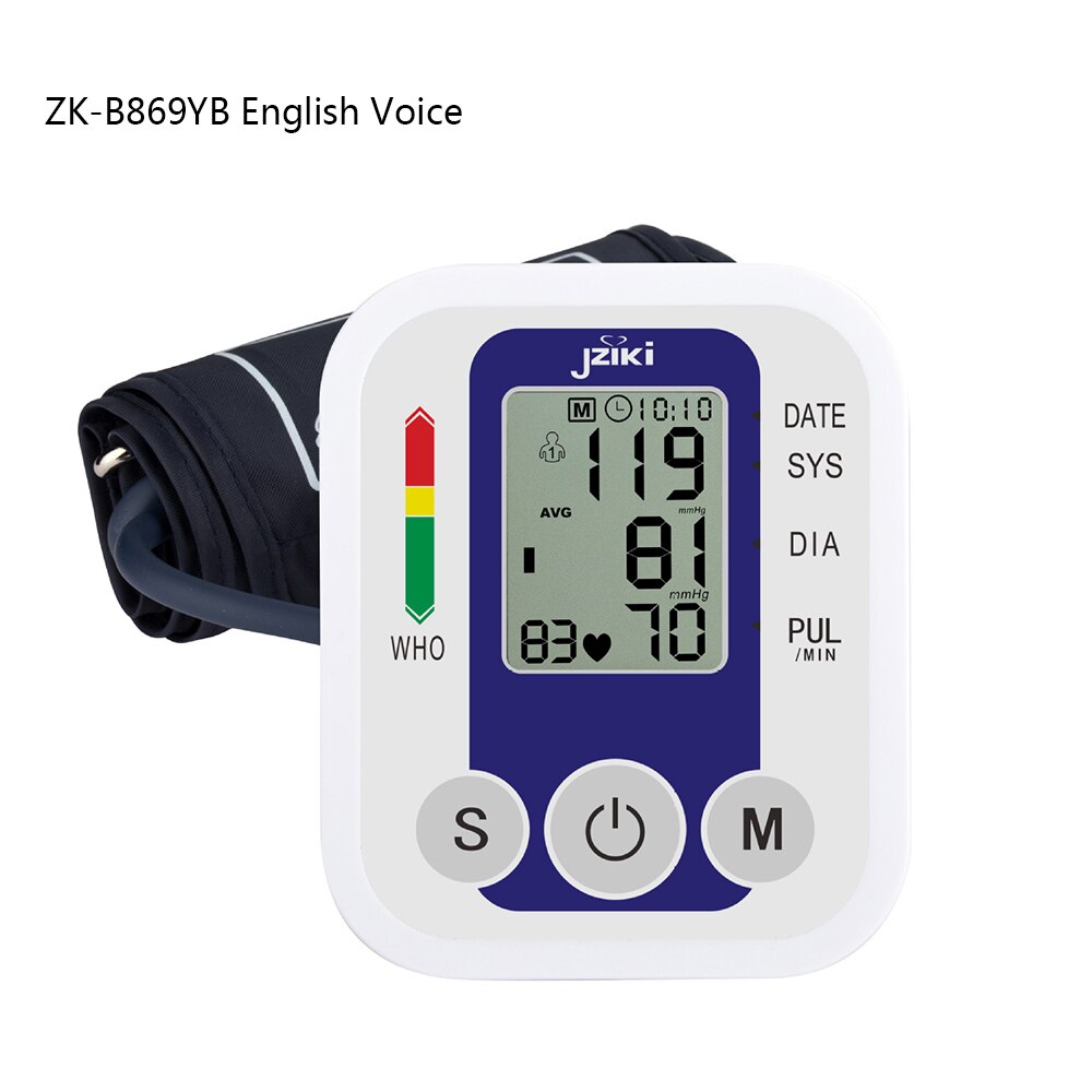 Automatic Digital Sphygmomanometer Electronic Accurate Smart English Voice Arm Blood Pressure Monitor Tonometer: J