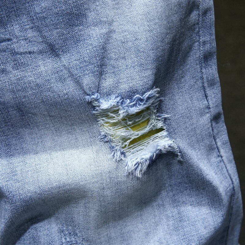 Sommer mænds slanke lyseblå denimshorts afslappet stretch-hul korte jeans tøj af mænds mærke
