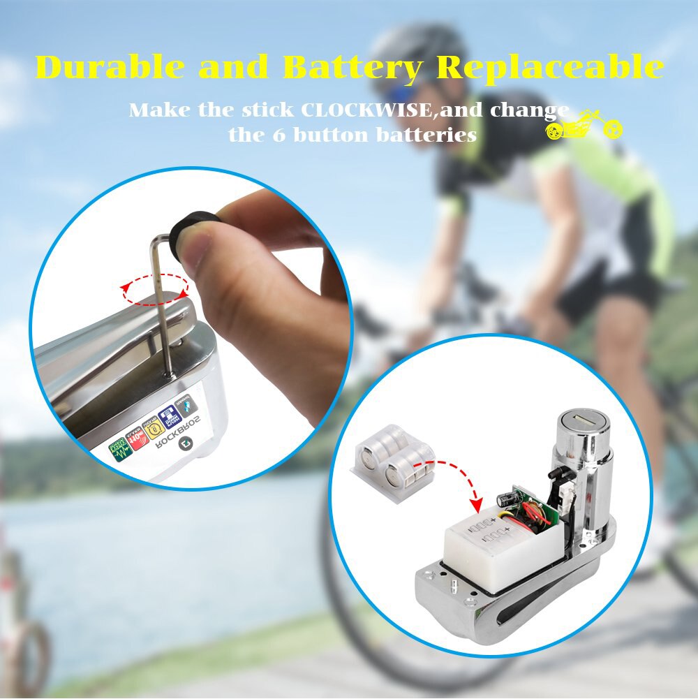 Rockbros 110db vanntett sykkel sykkellås alarm tyverisikring legert stål 6mm elektrisk motorsykkel alarm scooter hjelm kabellås