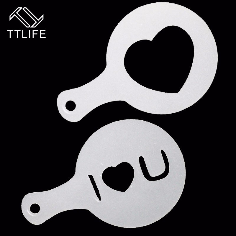 TTLIFE 8pc Valentine Style Coffee Art Stencils Cafe Latte Foam Spray Cappuccino Barista Carving Tools Cake Duster Templates