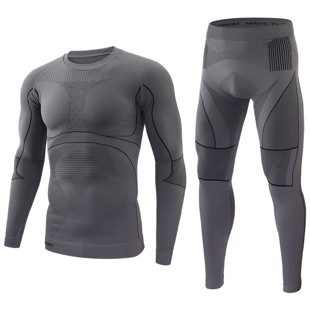 Esdy Brand Winter Thermal Underwear Men Underwear Sets Compression Fleece Sweat Quick Drying Thermo Underwear: Gray / M