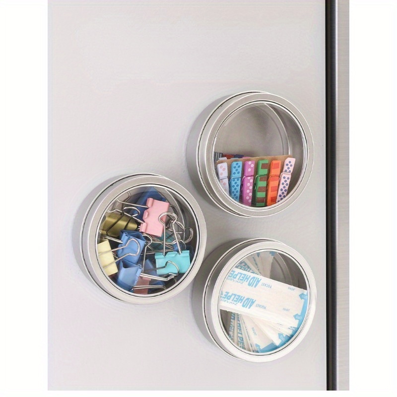 Magnetischer Kühlschrank-Organizer, runde Blechdose mit Magnet, Küche, Gewürz-Aufbewahrungsbox, Heimat-Sekretariat-Organizer mit transparenter Abdeckung