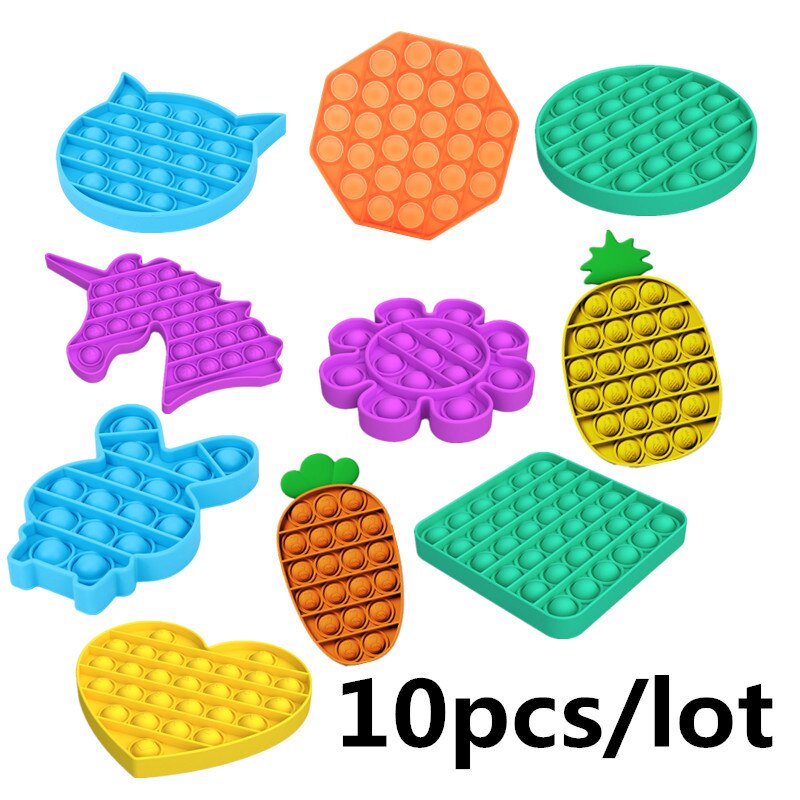 10 Stks/partij Push Popit Bubble Zintuiglijke Speelgoed Autisme Behoeften Squishy Volwassen Kid Grappig Anti-Stress Pop Het Fidget Reliver stress: 10pcs mixed color