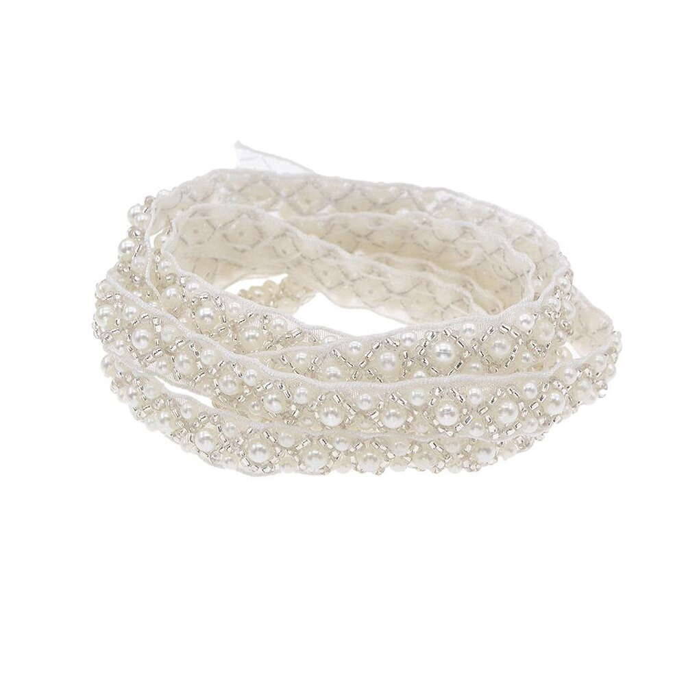 1 jaardi/erä helmen siemen helmi helmillä koristeltu koristeet pitsi nauha kangas vaatteiden koristelu hääpuku kaulus hiha pitsi applikoitu askartelu: 2