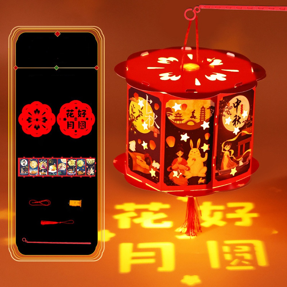 Linterna portátil china de dibujos animados, bendición tradicional, lámpara de papel de mano, linterna LED Cultural hecha a mano, juguetes para Festival de mediados de otoño: Verde claro
