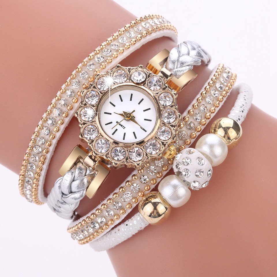 Luxe Gouden Leer Horloges Voor Vrouwen Parels Jurk Creatieve Horloges Casual Vrouwen Armband Horloge Klok Relogio Feminino