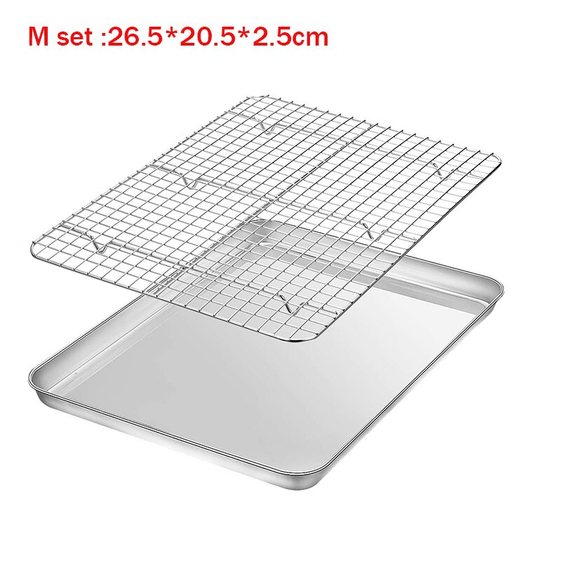 Stainless Steel Baking Tray With Removable Cooling Rack Set Non-stick Chip Basket Baking Grill Mesh BBQ Kitchen Tool Oil Drainer: M set