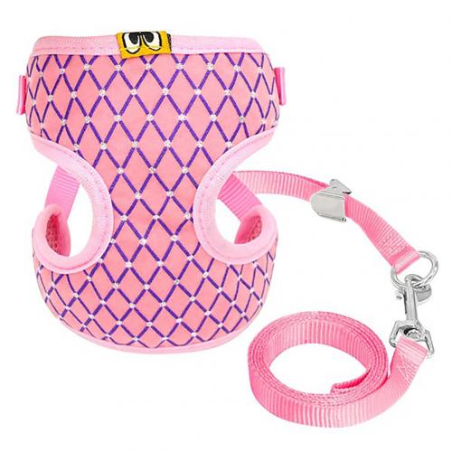Cat clothes cat costume Breathable Pet Leash Puppy Cat Plaid Pattern Soft Chest Strap Vest Harness Leash Dog Supplies: Pink / L