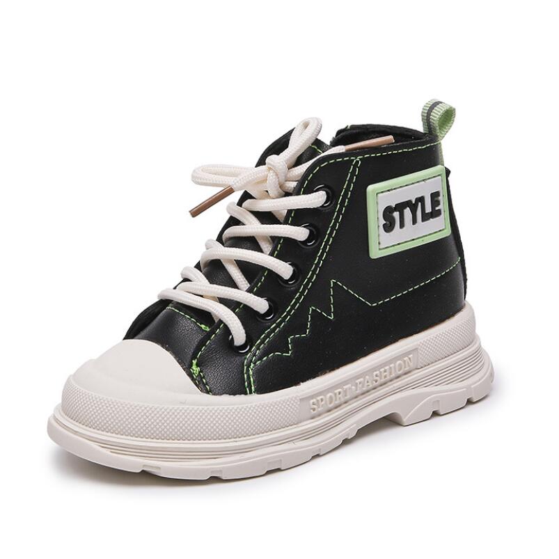 Barn ridstövlar vår höst ankelstövlar barn flickor fritidsskor topp pojkar läder martin boots: Svart / 21 ( innersula 13.0cm)